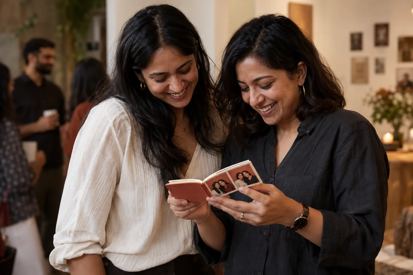 Generated studio study: friends enjoying a finished keepsake