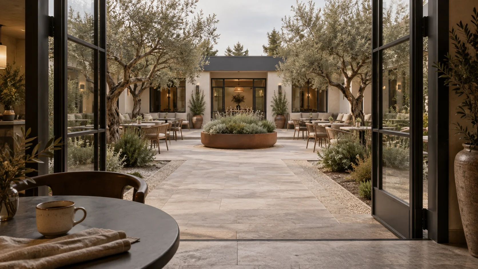 Generated hospitality study of an intimate courtyard